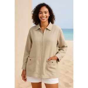 Jacque & KoKo "Together" Womens‎ 18/20 Oversized Shacket Linen-Blend Jacket